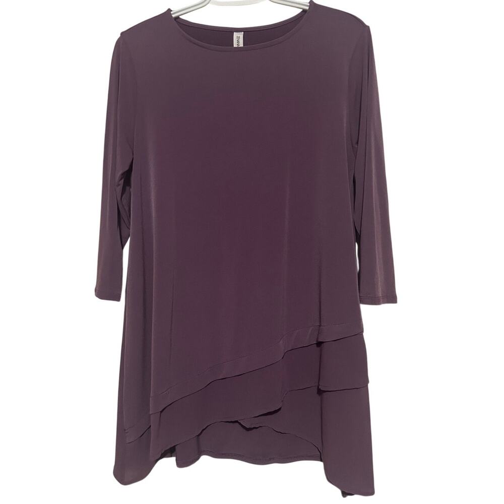Zenana Outfitters Women's Purple Layered Hem Tunic Long Sleeves Size M